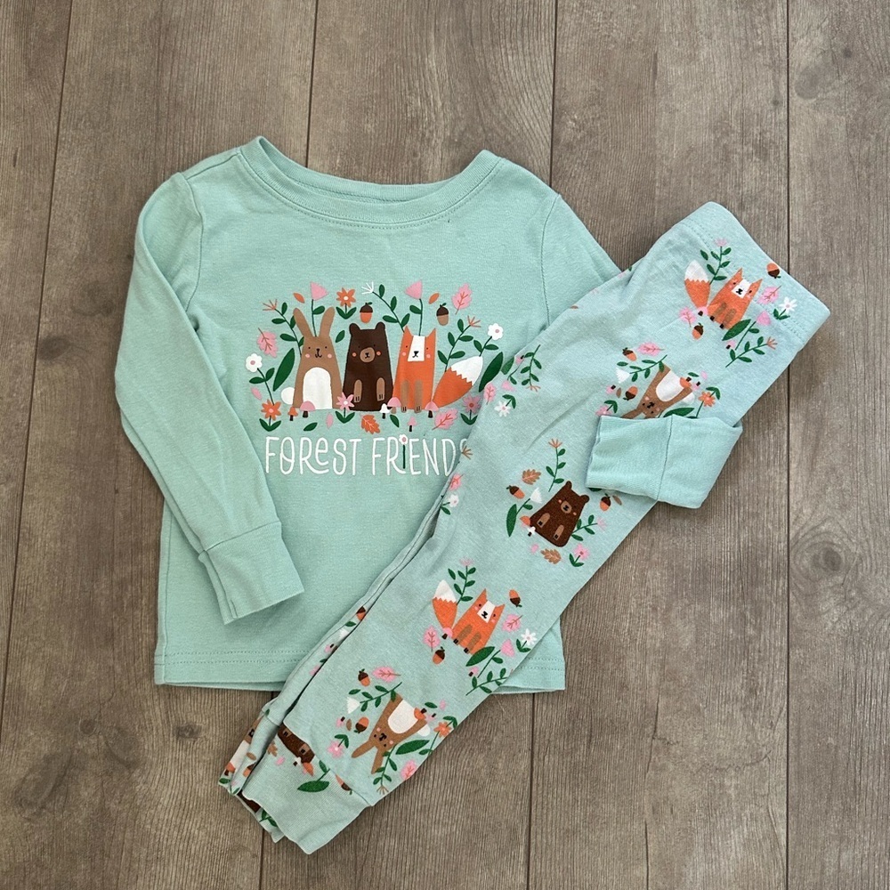 Old Navy 2T Toddler Girl Snug Fit Pajamas Whimsical Forest Theme vguc